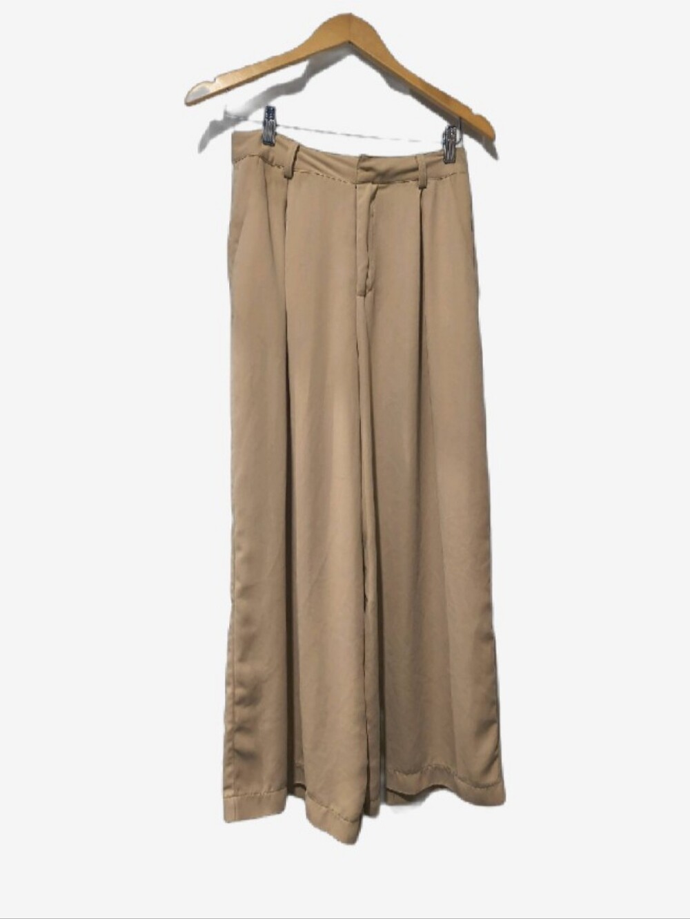 Tronjari Camel Tan High Waisted Pleated Wide Leg Trouser Size S - Picture 2 of 11